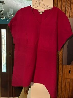 Coldwater Creek Women's Bright Fuchsia V-Neck Short Sleeve Blouse